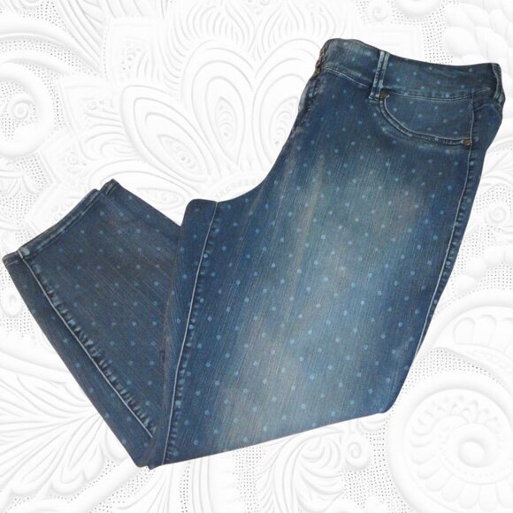 Torrid (Size 22) Plus Size Blue Polka Dot Denim Skinny Ankle Jeans - Picture 1 of 3